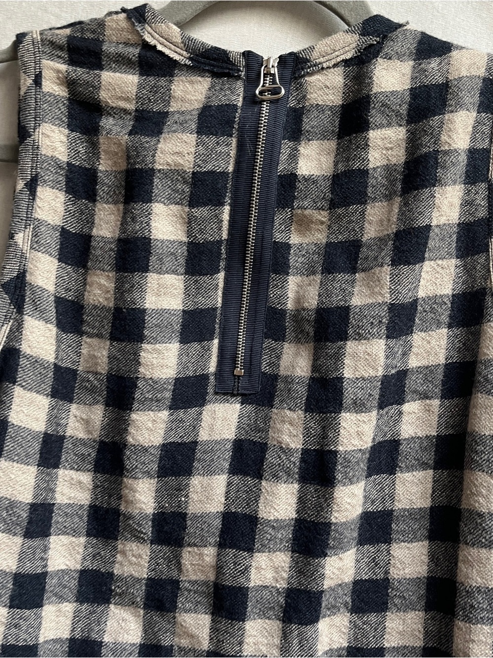 James Perse Virgin Wool Gingham Ruched Cinched Waist Midi Dress Sz S (Sz Tag 1) - Picture 6 of 10